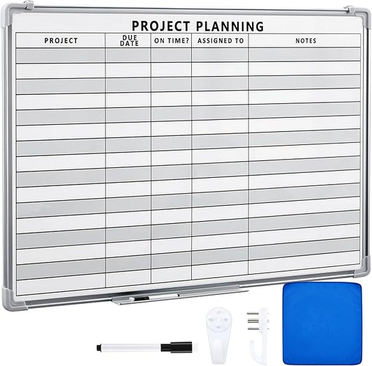 Lincia Project Planning Dry Erase Whiteboard Magnetic Dry Erase Board with Lines Sliding Marker Tray Aluminum Frame White Board Planner for Wall Scheduling(36"x24",Project Planning Horizontal)