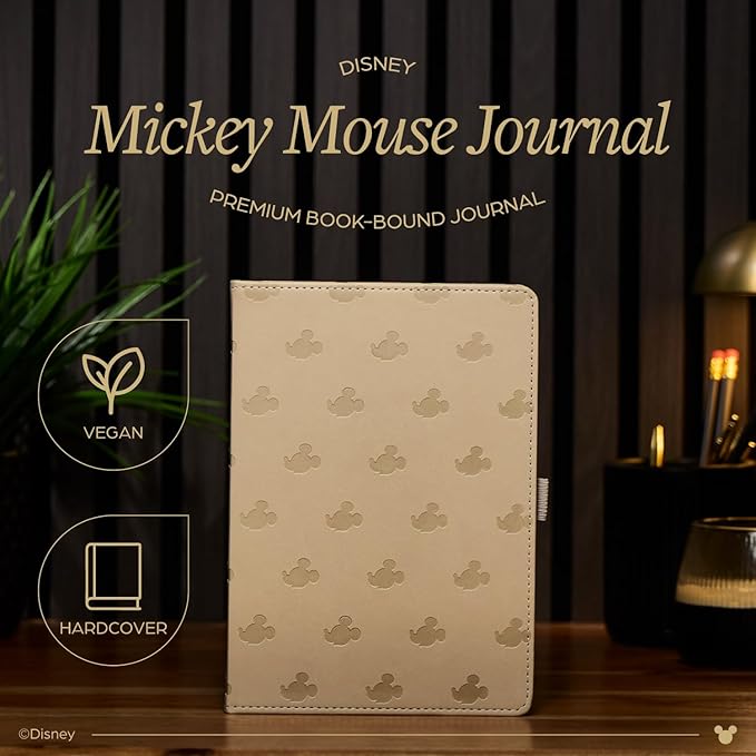 Happy Planner Disney Mickey Dot-Grid Journal for Office, School, or Journaling, Vegan Leather Notebook, A5 Size, 80 Pages, Ivory