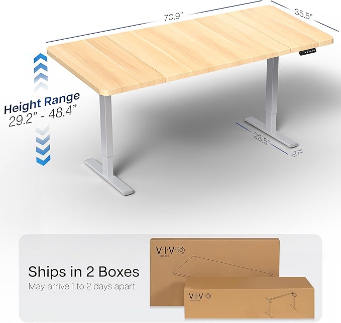 VIVO Electric 71 x 36 in Standing Desk, Memory Height Adjustment, 1B Series, Holds 220 lbs, Light Wood Top Gray Frame, DESK-KIT-1G7C-36