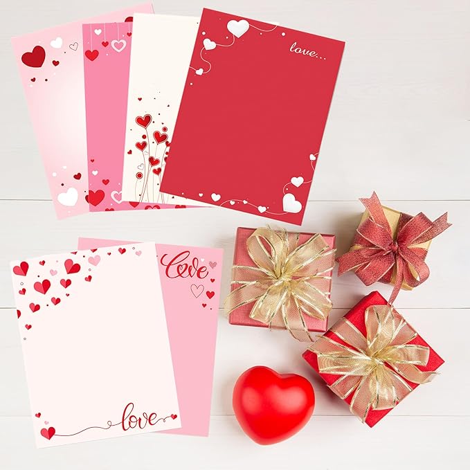 FANOST Valentine‘s Letter Paper Set - 60 Sheets A4 A4 (8.5“x11”) Red Heart Love Pattern Stationery Paper for Romantic Handwritten Notes, Premium Writing Paper Gift for Her/Him Boyfriend/Girlfriend