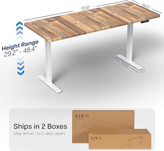 VIVO Electric 71 x 30 in Standing Desk, Memory Height Adjustment, 1B Series, Holds 220 lbs, Reclaimed Wood Top White Frame, DESK-KIT-1W7P