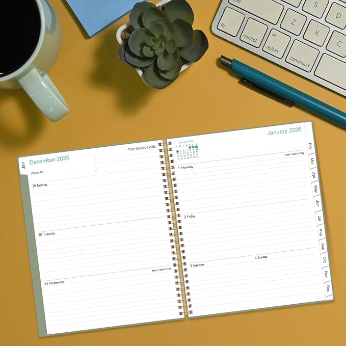 2026 Planner - Academic Planner 2026 from January 2026 to December 2026 with 12 Monthly Tabs, Flexible Cover, Inner Pocket, 8.5" x 11", Green