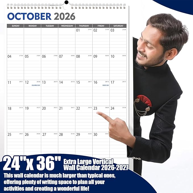 GuassLee Extra Large Wall Calendar 2026, 36"x 24" Jumbo Vertical Wall Planner 2026-2027 from January 2026 to June 2027,18 Months with Julian Dates and Notes for Office School Home Teacher Planning