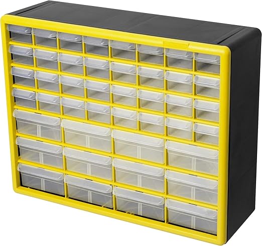 Akro-Mils 44-Drawer Plastic Drawer Storage Cabinet for Garage Organization, Bead Organizer, Building Bricks Storage, Teacher Toolbox, Makeup Organizer, 20" W x 6" D x 16" H, 10144 Yellow
