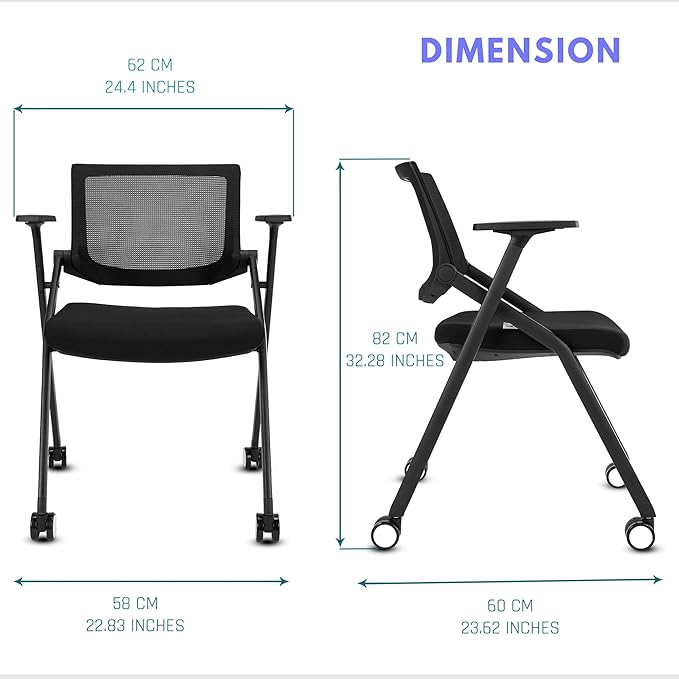 12 Pack Stackable Conference Room Chairs with Wheels and Paddle, Ergonomic Mesh Back and Arms for Meeting, Conference, Reception, Training Room & Home Office Desk Folding Chairs, Set of 12