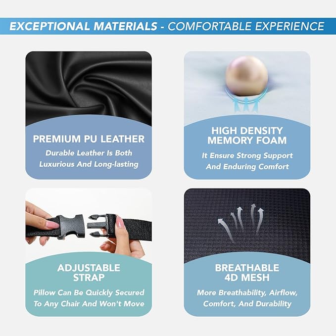 Lofty Aim Lumbar Support Pillow for Car, Memory Foam Lumbar Pillow for Lower Back Pain Relief - Back Cushion for Driving, Chair Support for Car-Office Chair, Wheelchair - Black&Gray