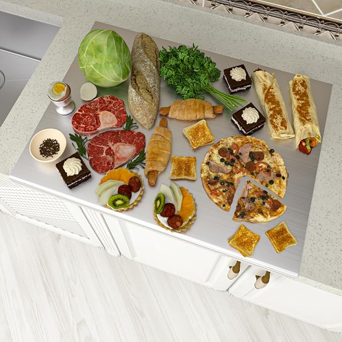 KORVOS 304 Stainless Steel Cutting Board, 23.6" x 19.6" Large Size Stainless Steel Cutting Boards for Kitchen, Heavy Duty Chopping Boards with Lip for Meat Vegetables & Bread, Pastry Board(60 x 50 cm)