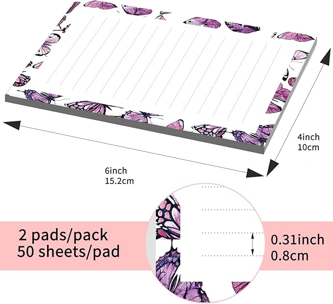 SXboxing Sticky Notes 4X6 Inches, 2 Pack Large Cute Self-Stick Pads, Bright Funny Memo Pads Easy to Stick for Home, Office Purple Butterfly