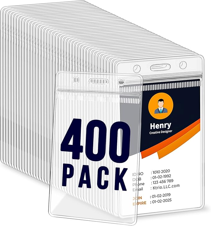 400 Pack ID Badge Holder - Vertical Badge Holder, 2.25" x 3.5" Clear Cards Holders for Lanyard, Plastic Sealable Waterproof, Name Tag Holder for Nurses, Office and School