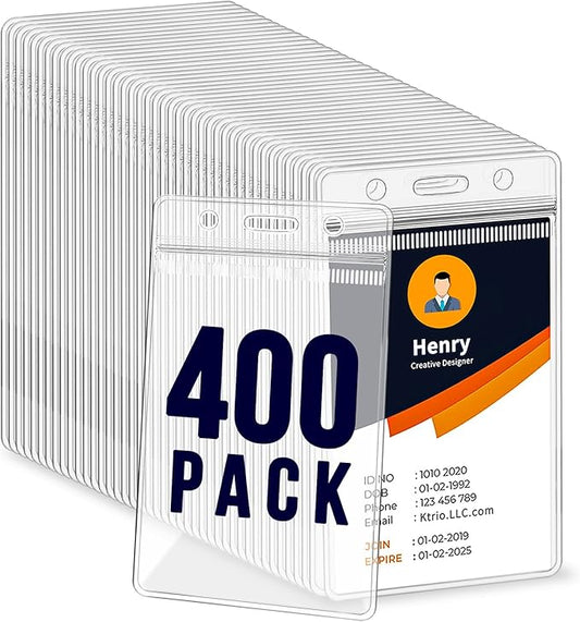 400 Pack ID Badge Holder - Vertical Badge Holder, 2.25" x 3.5" Clear Cards Holders for Lanyard, Plastic Sealable Waterproof, Name Tag Holder for Nurses, Office and School