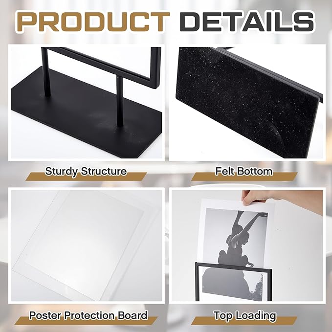 Zhengmy 1 Pcs Tabletop Sign Holder with Flat Base 11" x 14" Double Sided Countertop Sign Holder Vertical Desktop Display Stand Metal Poster Display Stand for Office Store Restaurant Hotels, Black
