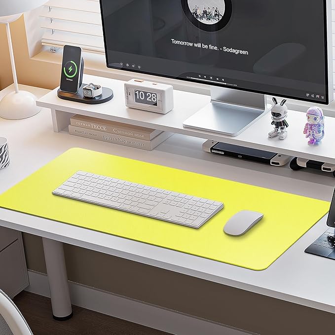 Boutilon Leather Desk Pad Protector,Non-Slip Mouse Pad,Laptop Desk Pad,Office Mouse Mat,Waterproof Leather Desk Blotter,Desk Writing Pad for Office and Home (M-Lemon,30"x14")