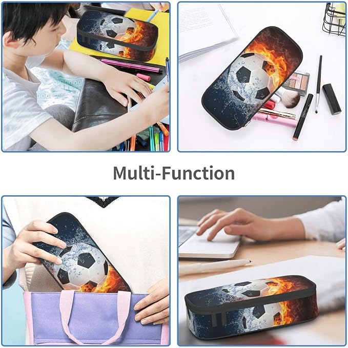 HKHEHOP Soccer Ball Cool Sport Pencil Case Big Capacity Storage Pencil Pouch Stationery Bags With Zipper Portable Pen Holder Box Organizer For Boys Girls Teens Student College School Office Supplies