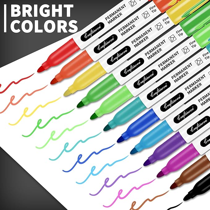 craftinova 12 Color 48 Pack Fine Point Markers,Assorted Colors Set, Work on Plastic Metal Wood Glass, Waterproof, Quick Drying,Fade Resistant, No Smear, Perfect for Classroom, Home, Office, 48 Count