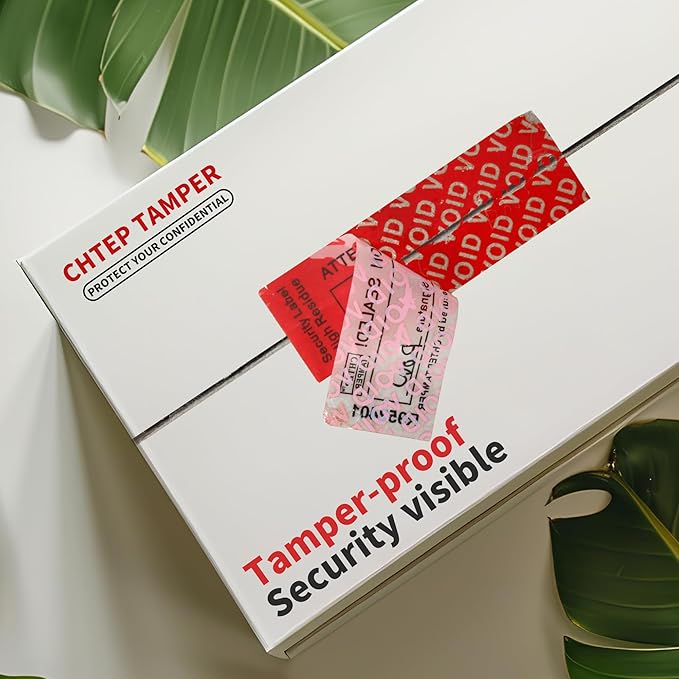ChtepTamper 100 Pieces Total Transfer Tamper-Evident Stickers Security Labels Great for Goods Shipping,Exchange of Agency Files, Privacy Protection or More(Serial Number 0.8 * 2.4inches Red)