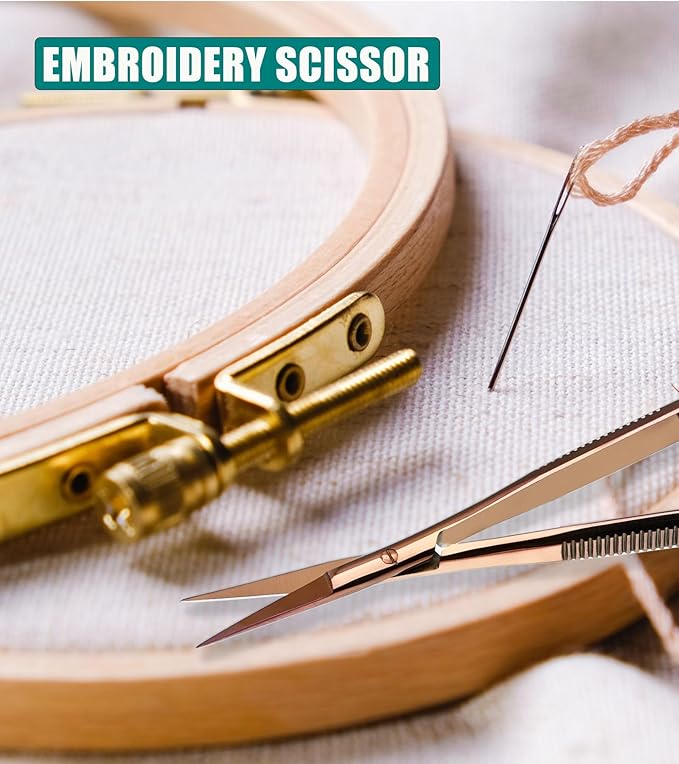 Cross Edge Spring Scissors 5 Inch straight Stainless Steel Precision Eyebrow & Eyelash Shaping & Trimming Scissor, Snips Squeeze, Embroidery, Knitting Micro Tip Craft Scissors (Rose Gold)