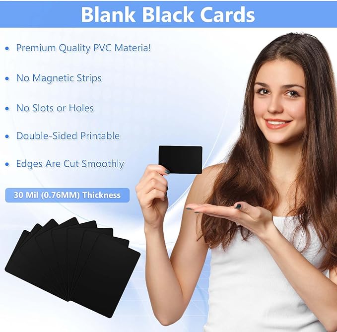 250 Pack - Premium Blank PVC Cards for ID Badge Printers - Premium Quality Black CR80 30 Mil (CR8030) by KLMNDUO - Compatible with Most Photo ID Badge Printers(Black)
