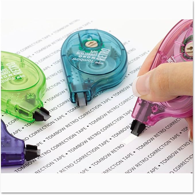 Tombow 68723 MONO Retro Correction Tape, Assorted Colors, 10-Pack. Colorful, Easy To Use Applicator for Instant Corrections