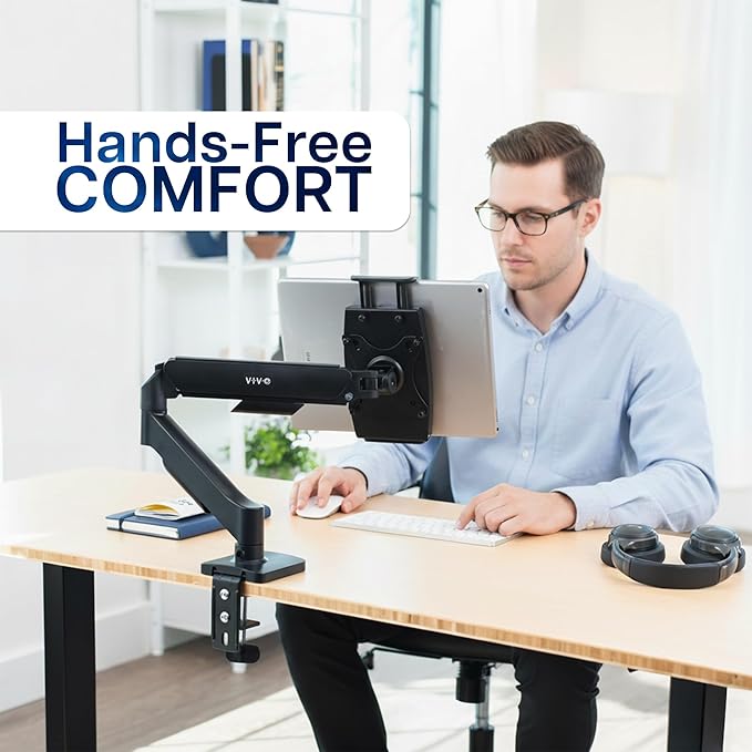 VIVO Height Adjustable Counterbalance Mechanical Arm Tablet Desk Mount, Fits 2-in-1 Laptops and 15.6 inch Portable Monitors, Max VESA 100x100, Black, STAND-V001O-M02