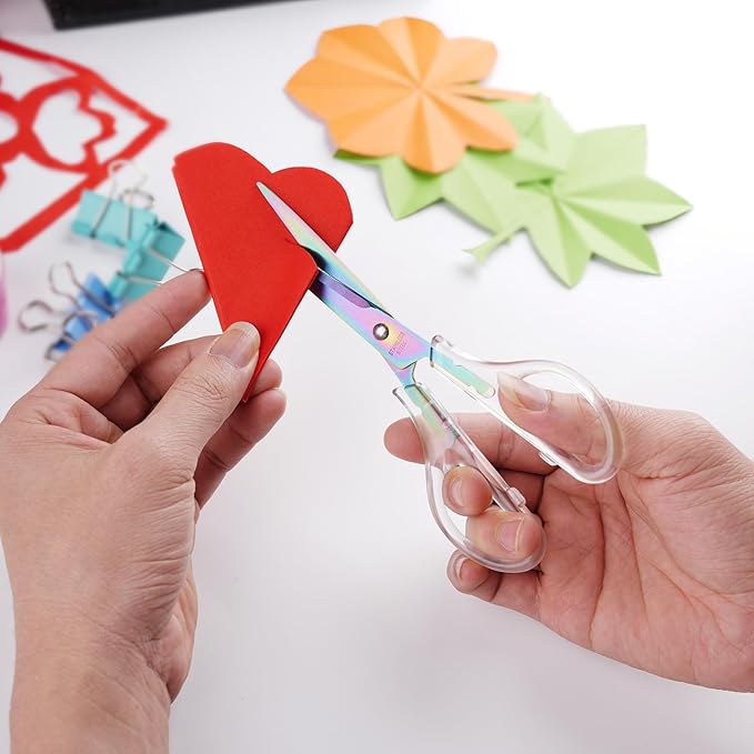 SCAIKTIG Acrylic Scissors, 4-Pack (9.4"/8"/6.8"/4"), Clear Comfort-Grip Handles, Titanium Coated Blades, Sharp, Heavy Duty, Ambidextrous, Transparent + Rainbow