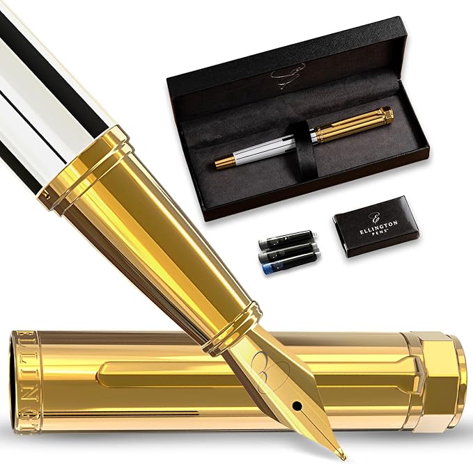 Ellington Pens Luxury Fountain Pen Set - Smooth Fine Nib- Includes 3 Ink Cartridges, Refillable Ink Converter, Gift Box- Fountain Pens For Writing, Calligraphy, Journaling, Sketching (Master Chopin)