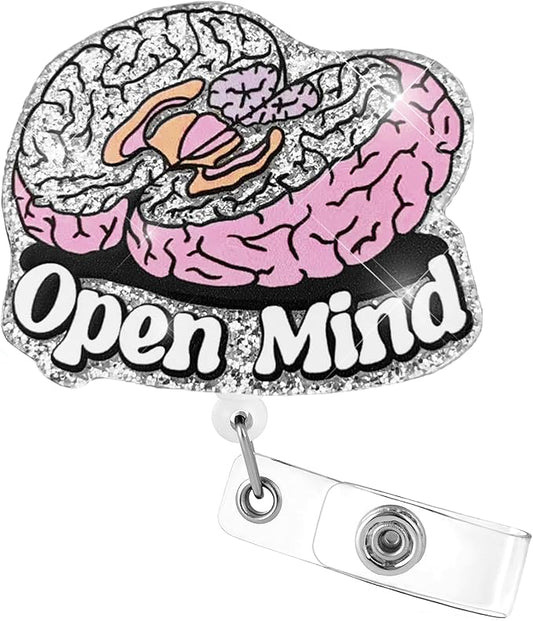 Aoryalps Open Mind Retractable Badge Reel Holder Retractable with ID Clip for Nurse Nursing Name Tag Card Nursing Student Teacher Doctor Medical Assistant Work Office Clip-Gifts for Nurse