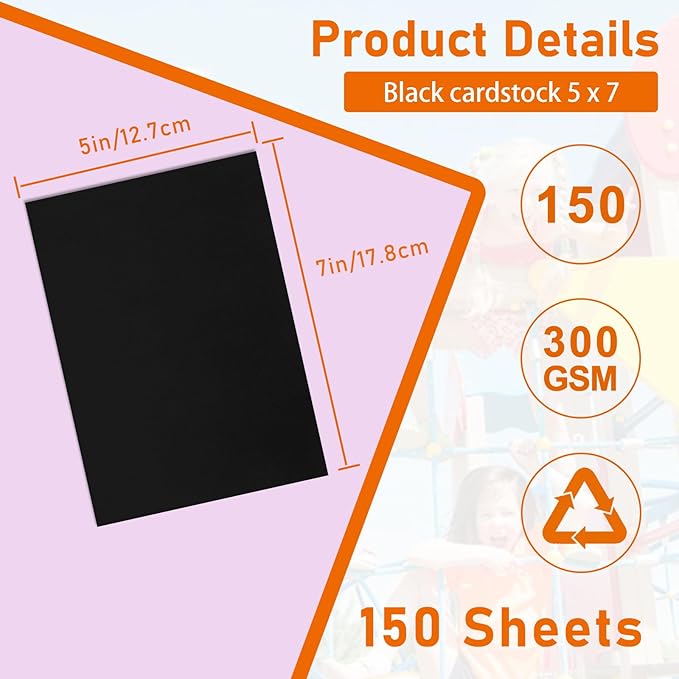 Guakicae 150 Sheets Black Cardstock 5 x 7 Printer Paper, 300gsm/110lb Heavyweight Flat Card Stock Art Paper for DIY Card Making, Wedding Invitations, Greeting Cards, Postcards, Anniversary