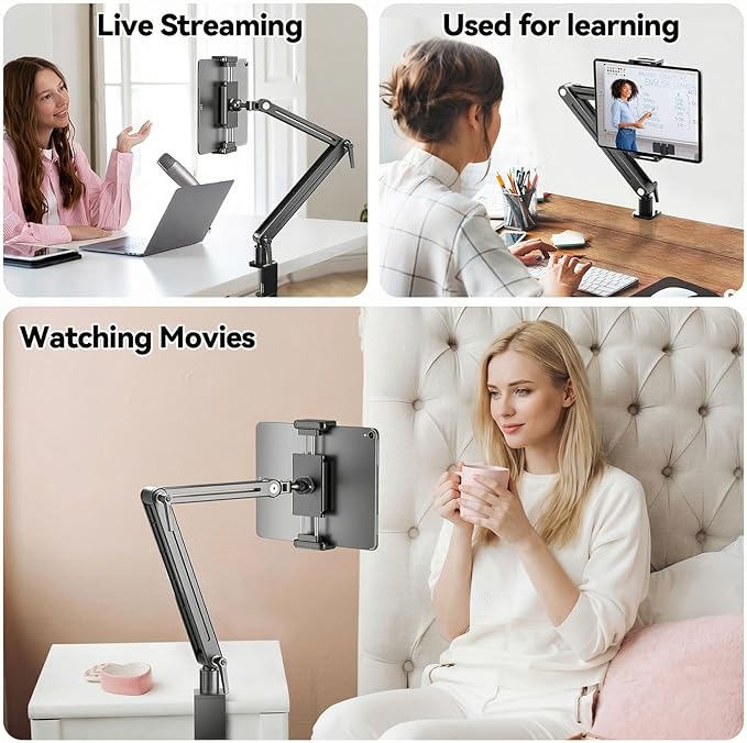 Portable Monitor Stand Desk Holder- Large Clamp support up to 12.9 14.6 15.6 18.5 inch 360° Rotating Base Swivel Tall Desk Arm Mount for iPad Pro/Mini/Air/Surface Strong Bearing Weight over 5.5lbs