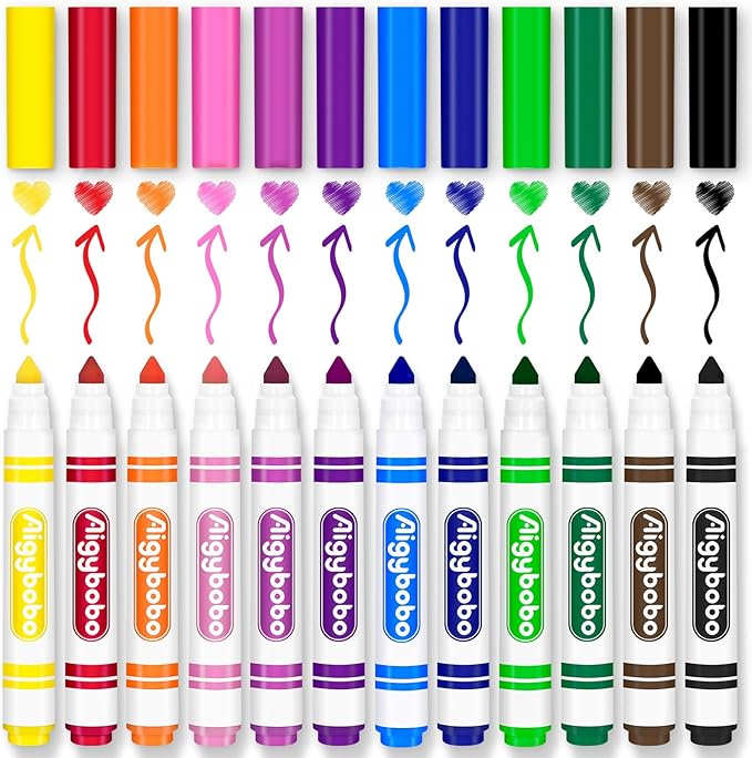 Aigybobo 336 Count Washable Markers Bulk, 12 Assorted Colors, Broad Line Conical Tip Coloring Marker for Kids, Markers Bulk Pack for Classroom, School Art Supplies & Back to School Supplies