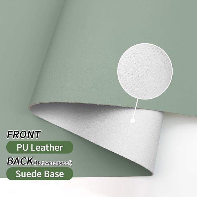 Bloss Leather Desk Mat, Large Mouse Pad, Non-Slip Desk Protector Mat, Leather Desk Blotter, Waterproof Desk Pad for Office Home Decor/Grey Green(31.5×15.7 Inches)