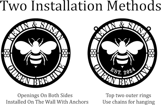 Personalized Honey Bee Sign,Custom Metal Bee Decor,Bee Hive Garden,Welcome Family Bee Sign,Custom Garden Sign,Gift for Gardener Bee Keeper，Bee Hive Decor