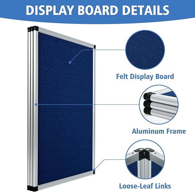 Nisorpa Trade Show Presentation Board, Aluminum Trifold Poster Board 70.8 x 35.4 Inch Display Board with Storage Bag, 3+1 Table Top Folding Panel - Blue