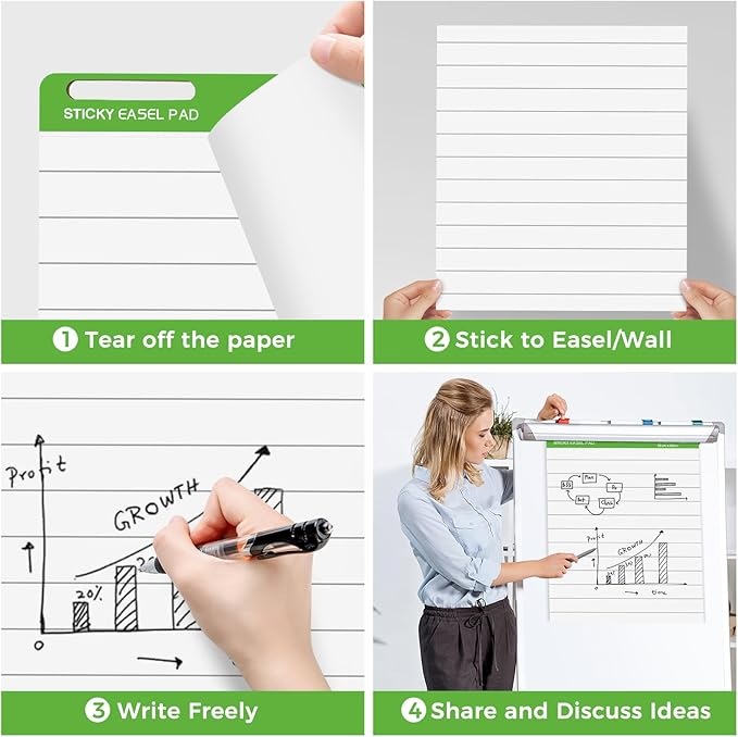 DINGIXOC Sticky Mini Easel Pads 13 x 17 Inches, 3 Pack Anchor Chart Paper for Teachers, Self Stick Flip Chart Paper with Sticky Back for Classroom, Office, 30 Sheets/Pad (Lined)