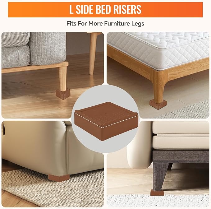 shouwuhho Furniture Risers, 8 Pack Bed Risers with Non-Slip Grip and Heavy Duty Support, 1 Inch 2 Inch 3 Inch 4 Inch Height Lift for Couch, Sofa, Table, Desk, Chair, Refrigerator - Brown, 1 Inch