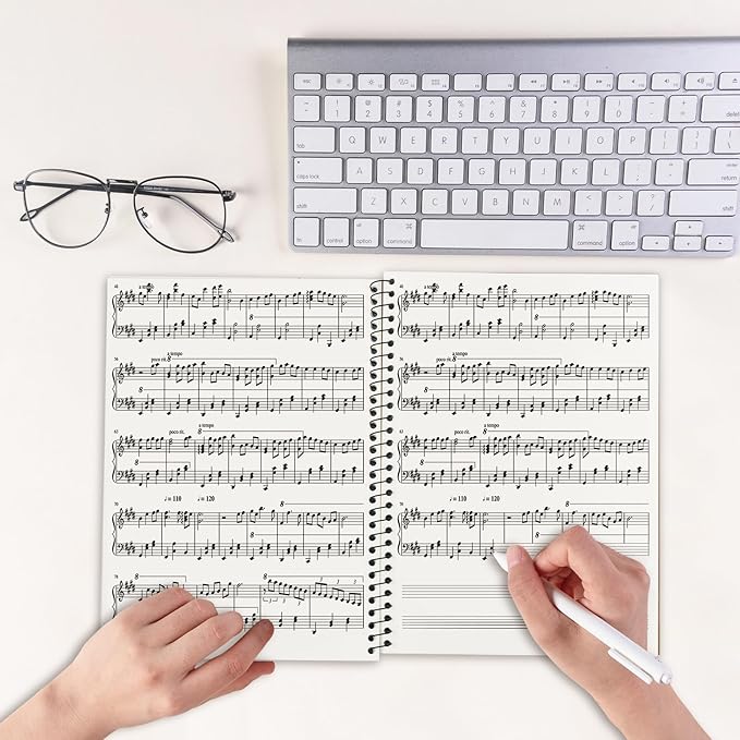 DOMMI Blank Sheet Music Composition Notebook 2 Packs, Manuscript Staff Paper Notebook with 200 Pages 26x19cm, Spiral Bound Music Songwriting Notebook for Songwriters, Musicians, Teachers, Black
