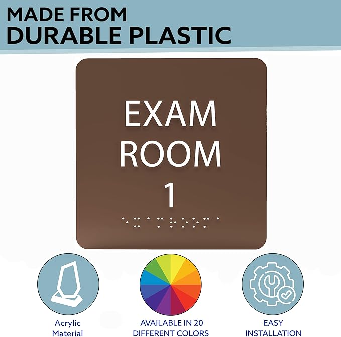ADA CENTRAL SIGNS - 6" X6" Exam Room 1 Sign - ADA Compliant Tactile Graphics Grade 2 Braille Text Acrylic Wall Signs - Educational Institution Directional Assistance Test Center Door Sign for Schools
