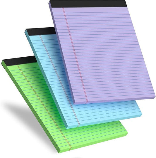 Aidunmis Colored Legal Pads, 3 Pack Writing Pads 8.5 x 11, Note Pads 8.5 x 11 College Ruled, Easy Tear-Off, Note Pads Lined Paper Pads 8-1/2 x 11 Notebook Paper for Office Supplies, 30 Sheets/Pad