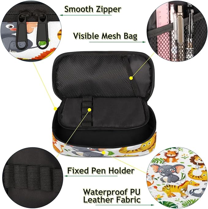 Pardick Pencil Case，Cute Animals Big Capacity Pencil Pouch Coin Pouch Stationery Organizer For Teen School