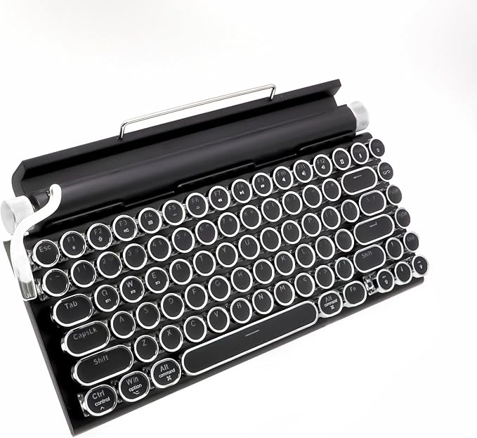 Adventurers Typewriter Style Retro Mechanical Keyboard, White Backlight, 83 Key Bluetooth 5.0 Blue Axis Compatible with Desktop, Laptop, Mac and Mobile, Black, 12.3 x 6.6 x 1.6 Inches