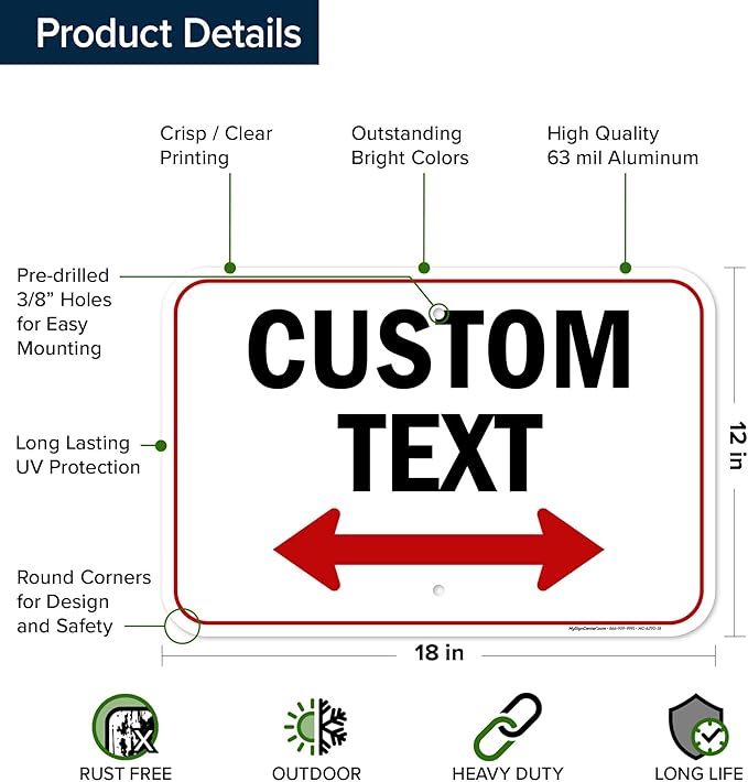 Custom Arrow,Custom Directional Sign, Two Way Arrow,12x18 Inches, Rust Free .063 Aluminum, Fade Resistant, Made in USA by My Sign Center