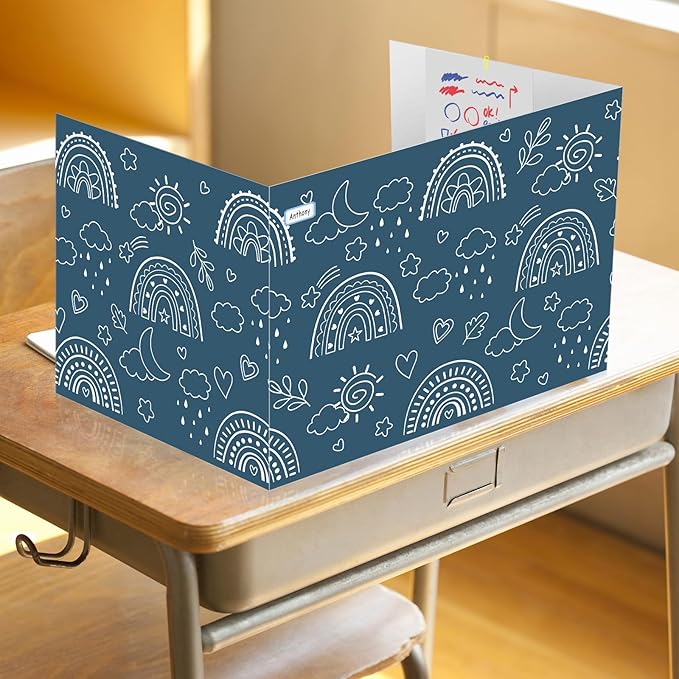 Cinrobiye 24 Pcs Boho Privacy Folders Standard for Students Cardboard Shields Test Privacy Boards Motivational Words Desk Dividers Shield for Classroom School Study Supplies (Boho)