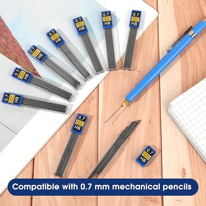 720 pcs 0.7 mm Lead Refills, Mechanical Pencil Lead HB, Break Resistant Pencil Refills, Black, 24 Tubes, 30 Pieces per Tube