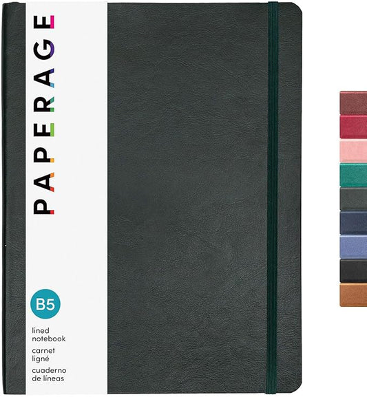 PAPERAGE Softcover Lined Journal Notebook (Dark Green), 176 Pages, Large B5 College Ruled Notebook, 7.5 inches x 9.8 inches - 100 GSM Premium Paper, Soft Vegan Leather Journal for Home, Work & School