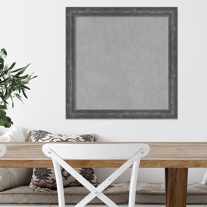 Amanti Art Grey Framed Magnetic Board 23x23 Medium Vision Board for use with Magnets, 100% Metal Sheet to Display Items as Office Decor or for Home Organization in mudroom, Kitchen or Kids Room