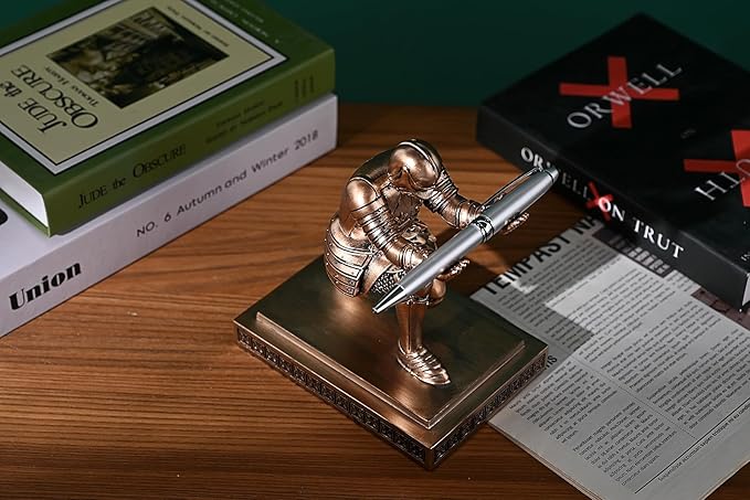 HDMbigmi Knight Pen Holder Pen Stand Desk Organizers and Accessories Resin Pencil Holder as Gift with a Fancy Pen for Office and Home Desk Organizer (Bronze)