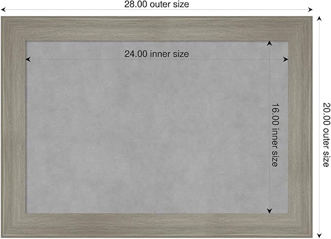 Amanti Art Grey Framed Magnetic Board 20x28 Medium Vision Board for use with Magnets, 100% Metal Sheet to Display Items as Office Decor or for Home Organization in mudroom, Kitchen or Kids Room