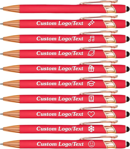 CRME Personalized Pens with Stylus Custom Pens in Bulk Customized Engraved with Name Business Logo Ideal for Birthday Wedding Party Metal Material Work Office Supplies for Women and Men Red Pen