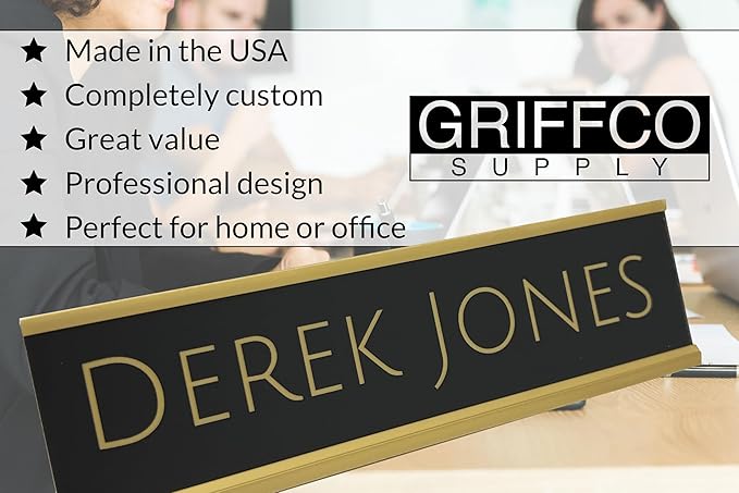 Made in USA Personalized Desk Name Plate – Custom Engraved Office Sign, 2”x8” – Choose Color, Font & Holder by Griffco Supply