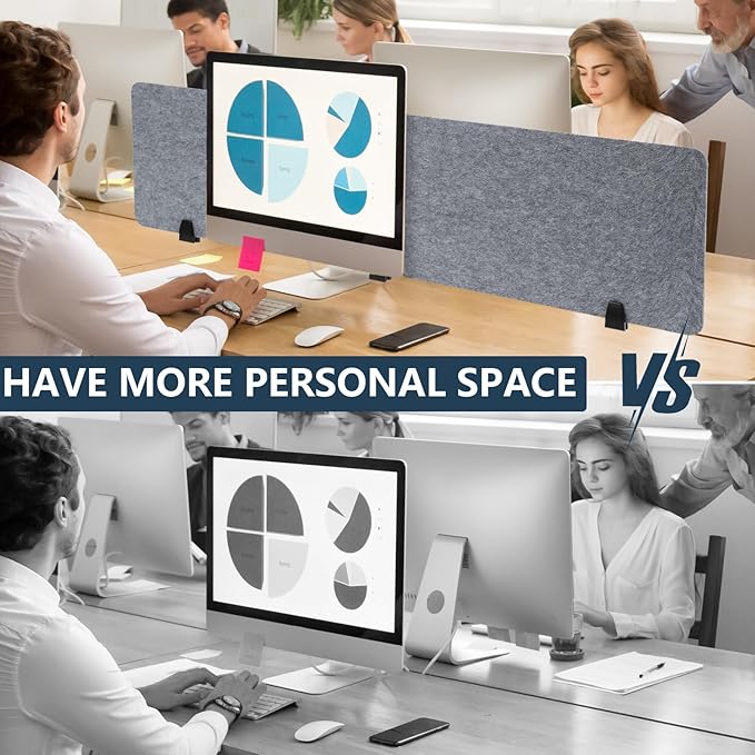2pcs Privacy Panel, Standing Desk Divider 60"x16" Desktop Office Furniture Partitions, Clamp-On Acoustic Desk Divider Mounted Privacy Panel to Reduce Noise and Visual Distractions (Light Grey)