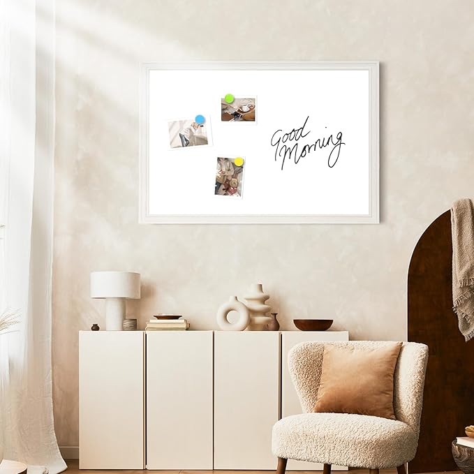 Large White Board for Wall, 36'' x 24'' Magnetic Dry Erase Board, Decorative Whiteboard, White Vintage Wooden Frame